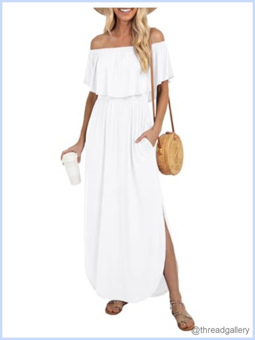 Off Shoulder Ruffle Maxi Dress Side Split Beach Party Casual